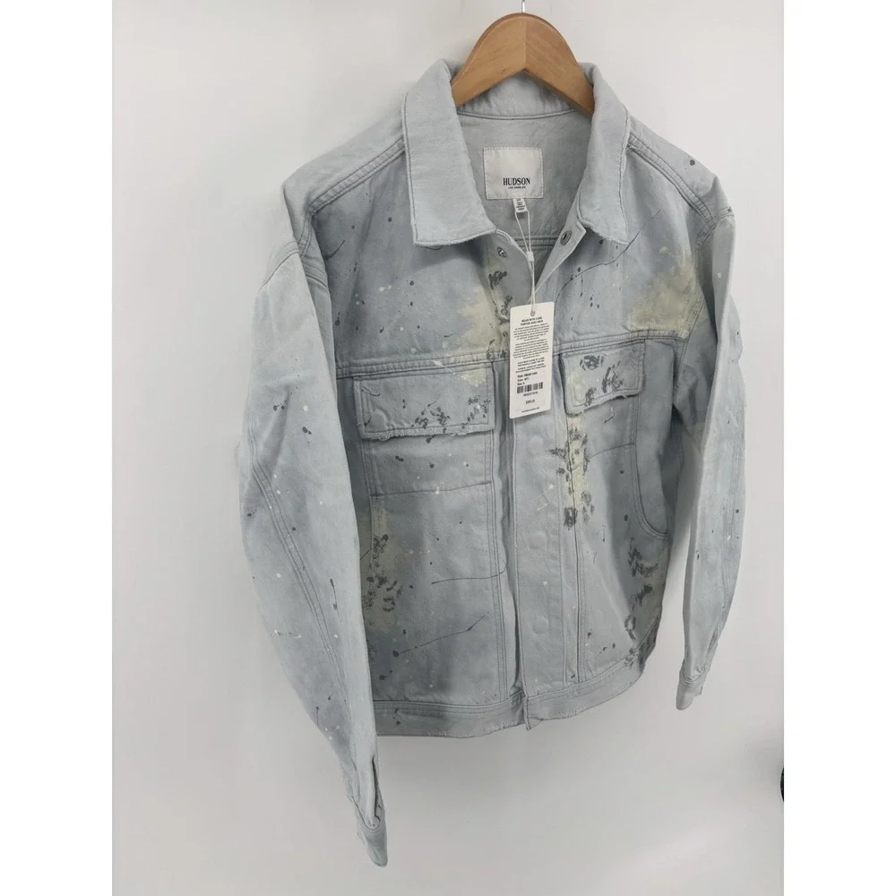 NWT Hudson Denim Trucker Jacket Sz S Streetwear Paint Splatter MSRP $395
